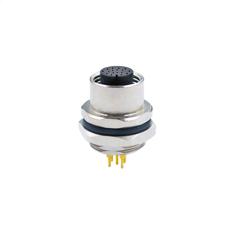 M12 17pins A code female straight rear panel mount connector PG9 thread,unshielded,insert,brass with nickel plated shell